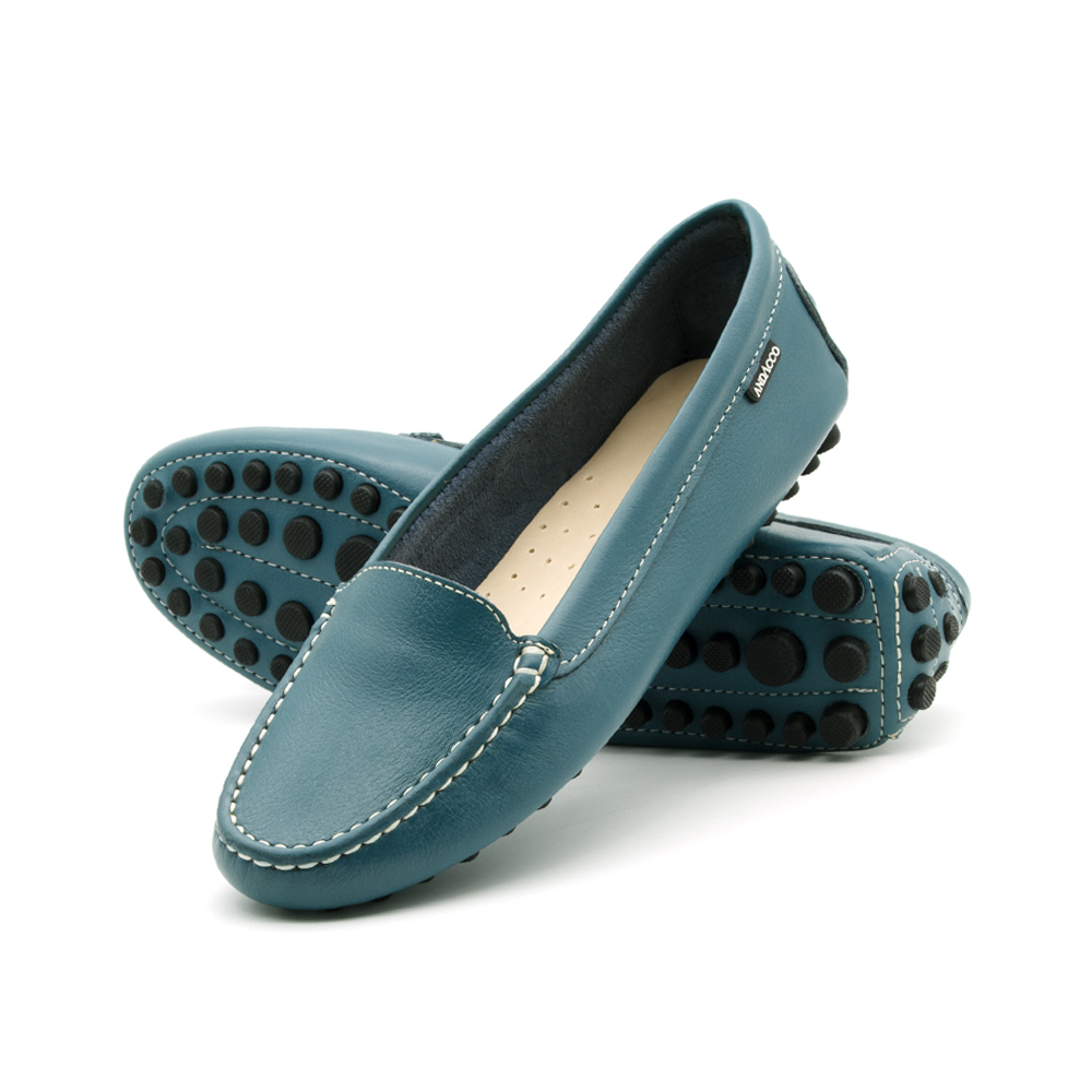 Mocassim Feminino Dot em Couro Alfa Verde Lago - 3335AL