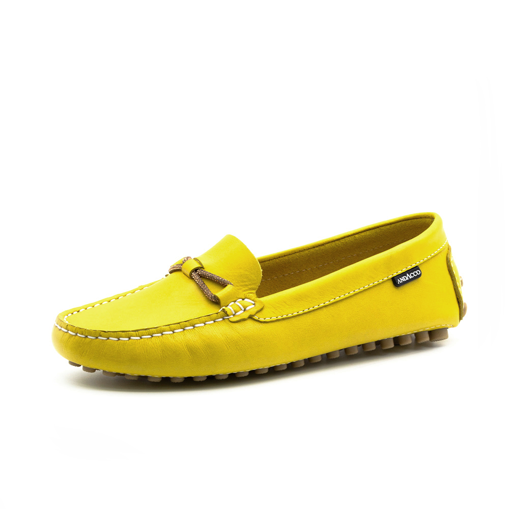 Mocassim Feminino Dot em Couro Bison Amarelo - 3589BV