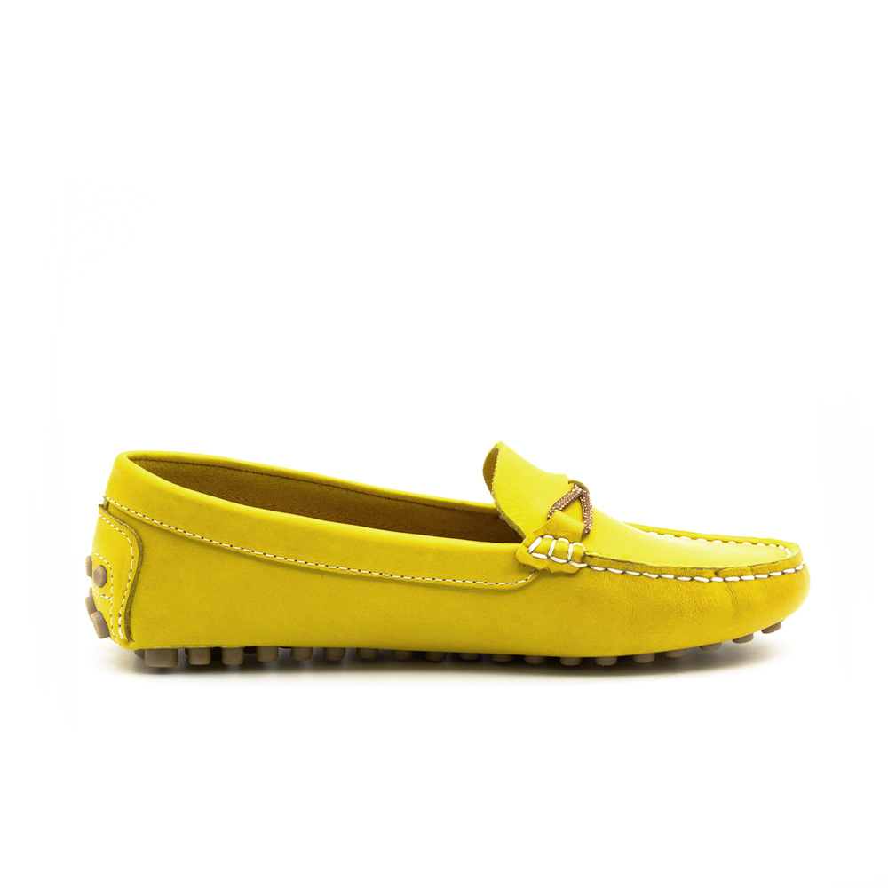 Mocassim Feminino Dot em Couro Bison Amarelo - 3589BV