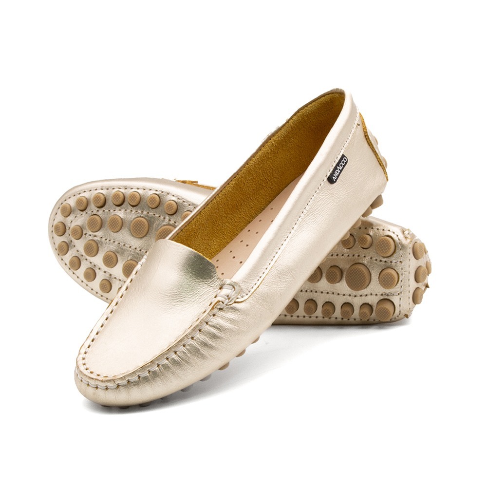 Mocassim Feminino Dot em Couro Metalic Ouro - 3335MO