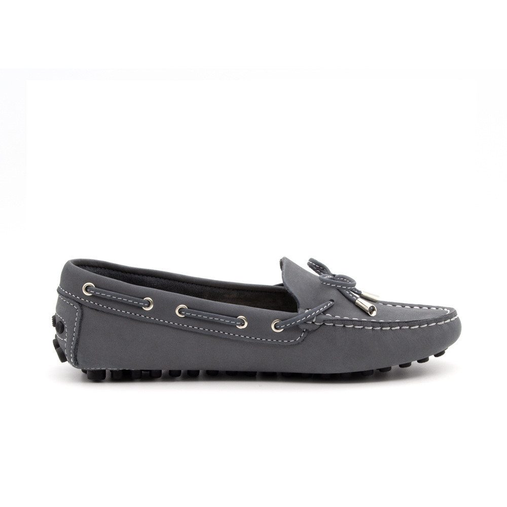 Mocassim Feminino Dot em Couro Nobuck Cinza Escuro - 3352NC