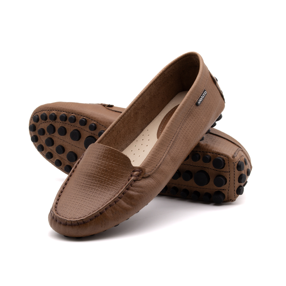 Mocassim Feminino Dot em Couro Quadros Marrom - 3335PM