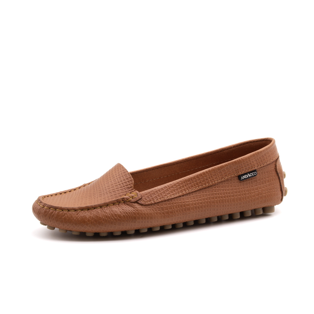 Mocassim Feminino Dot em Couro Quadros Rust - 3335PR