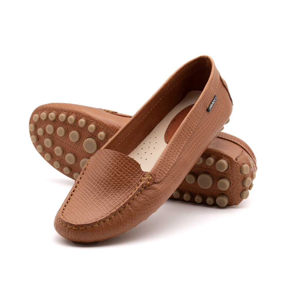 Mocassim Feminino Dot em Couro Quadros Rust - 3335PR