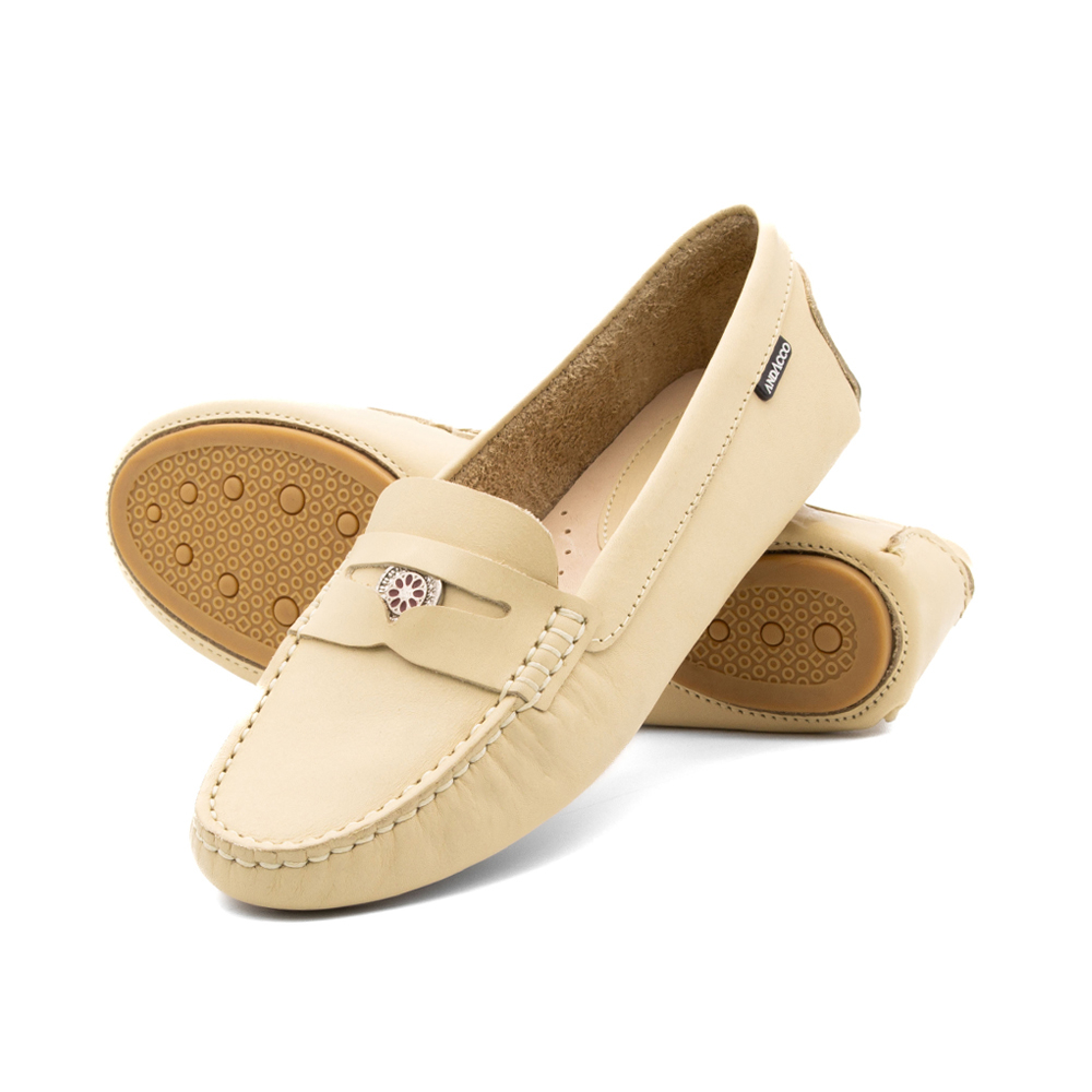 Mocassim Feminino em Couro Bison Marfim - 3626BM