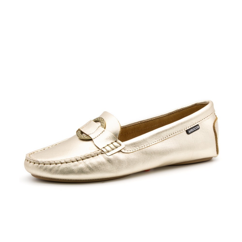 Mocassim Feminino em Couro Metalic Ouro - 3625MO