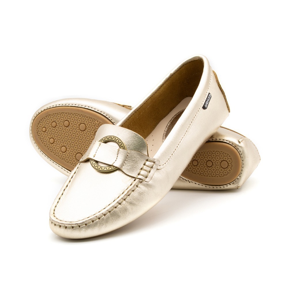 Mocassim Feminino em Couro Metalic Ouro - 3625MO