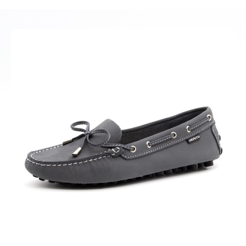 Mocassim Feminino em Couro Nobuck Cinza Escuro - 3352NC