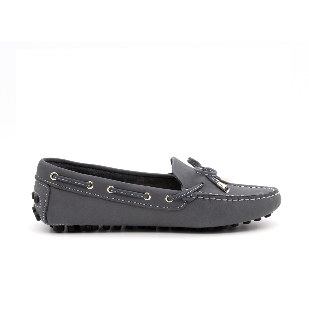 Mocassim Feminino em Couro Nobuck Cinza Escuro - 3352NC