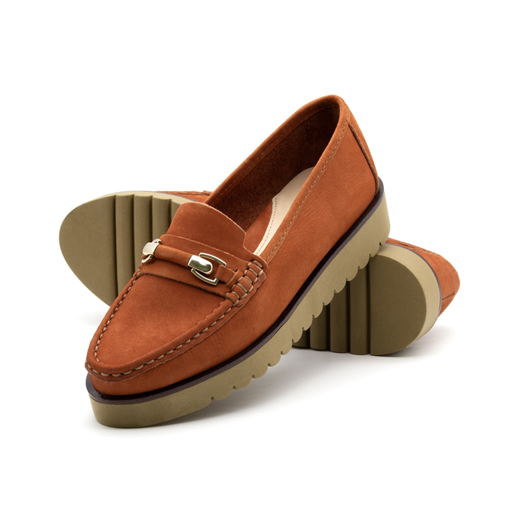 Mocassim Feminino Isa em Couro Nobuck Conhaque - 41109NC