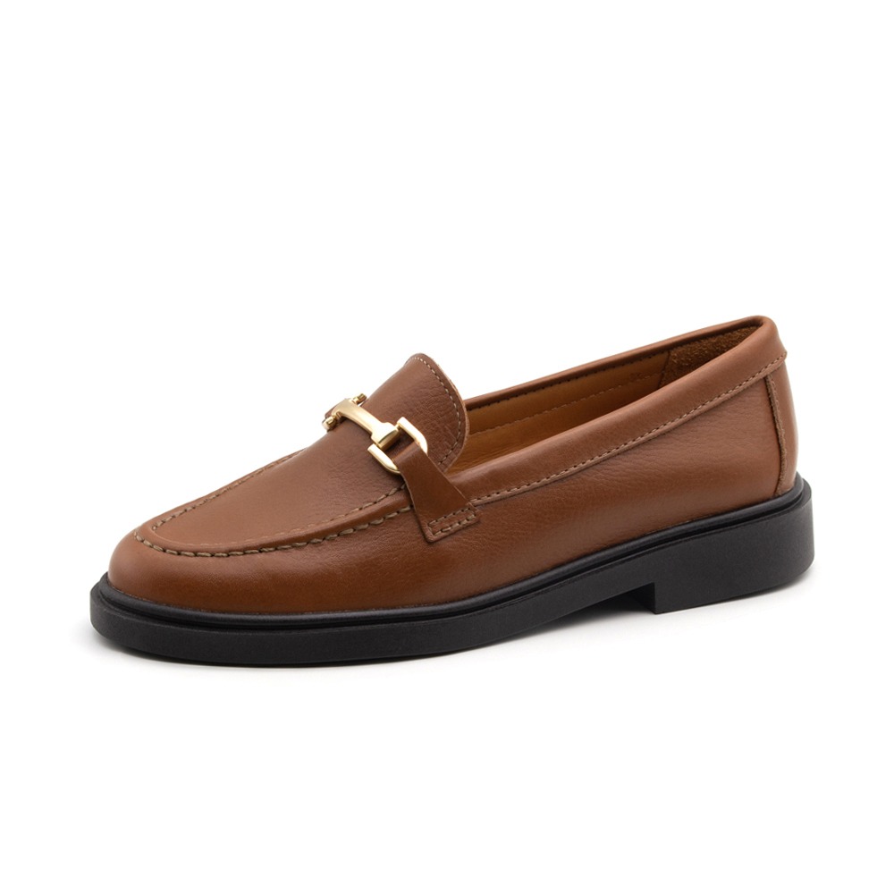 Mocassim Feminino Loafer em Couro Alfa Conhaque - 3901AC