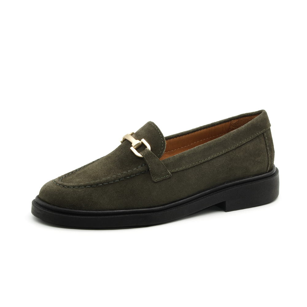 Mocassim Feminino Loafer em Couro Camurça Musgo - 3901CM