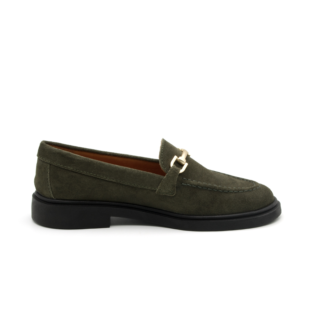 Mocassim Feminino Loafer em Couro Camurça Musgo - 3901CM