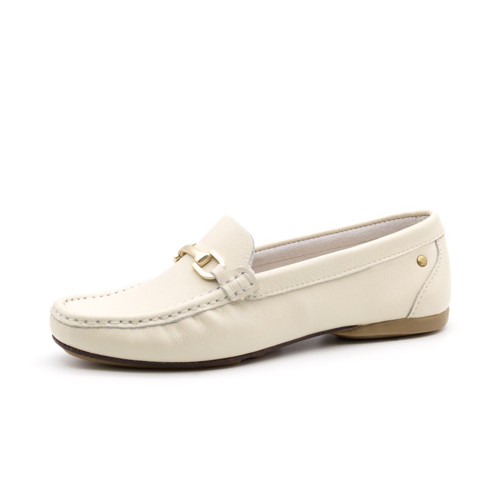 Mocassim Feminino Soleil em Couro Alfa Off White - 45014AO