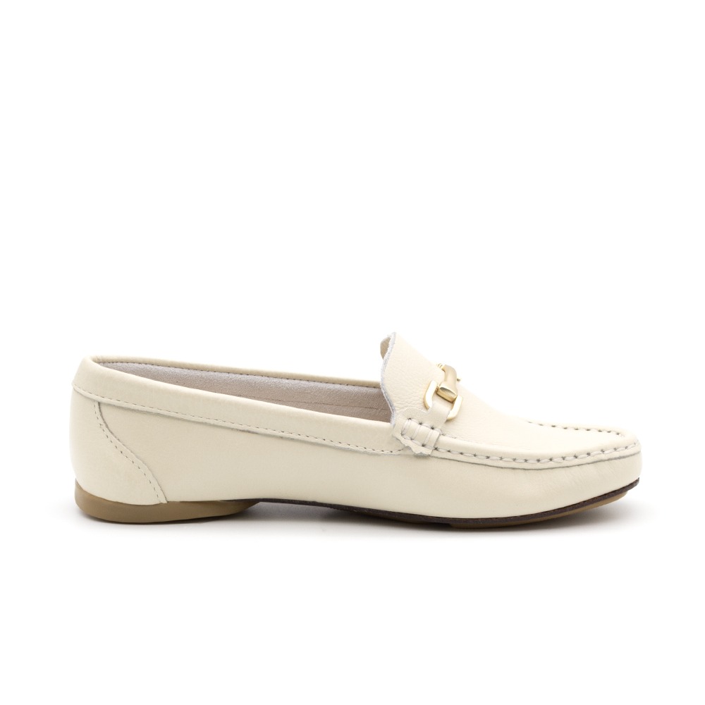 Mocassim Feminino Soleil em Couro Alfa Off White - 45014AO