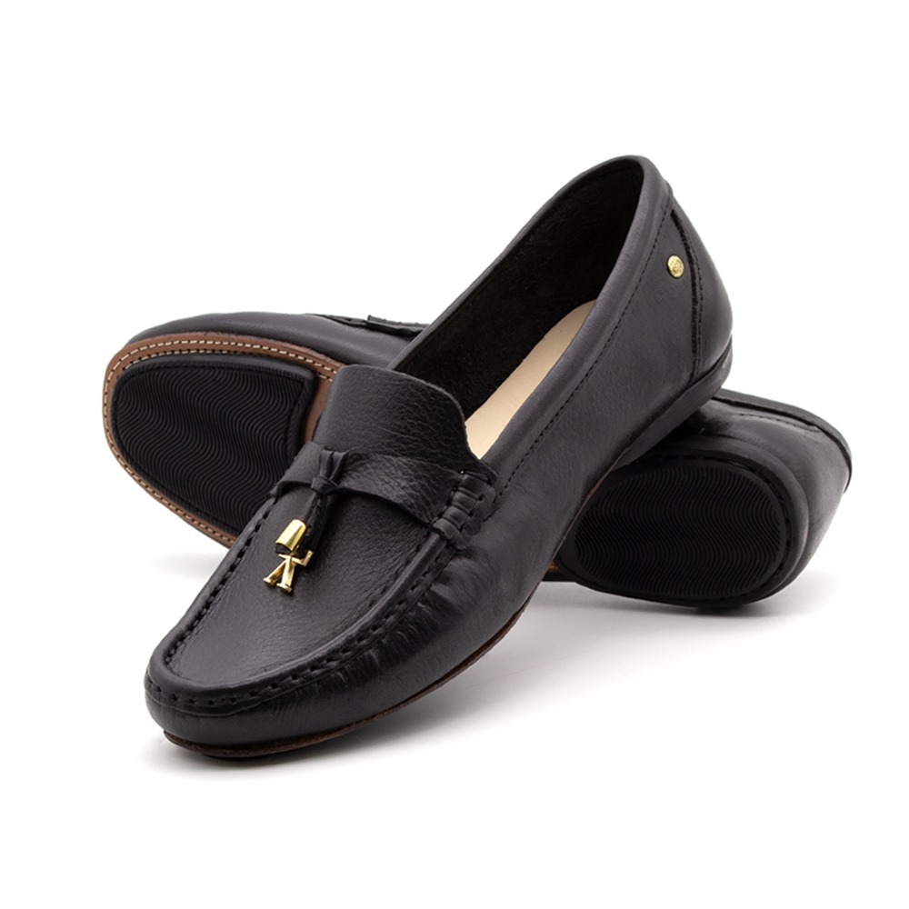 Mocassim Feminino Soleil em Couro Alfa Preto - 45015AP