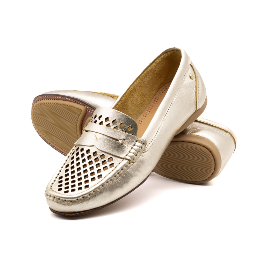 Mocassim Feminino Soleil em Couro Metalic Ouro - 45020MO