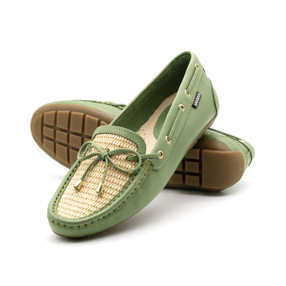 Mocassim Feminino Tropical em Couro Gales Verde - 3639GV