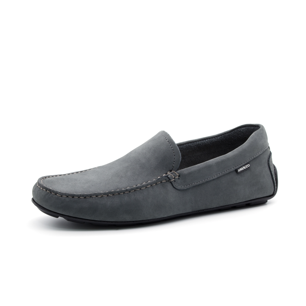 Mocassim Masculino Boss em Couro Nobuck Cinza Escuro - 9850NC