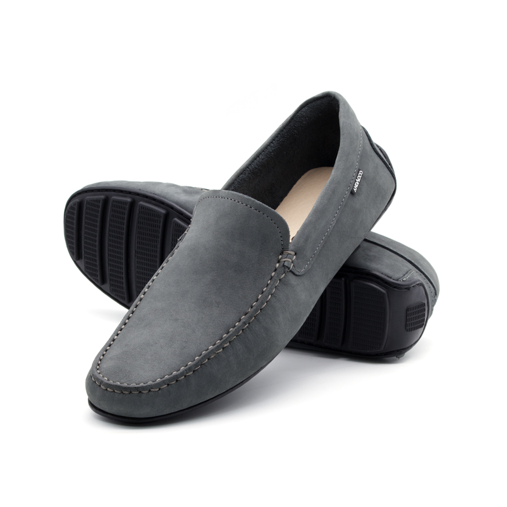 Mocassim Masculino Boss em Couro Nobuck Cinza Escuro - 9850NC