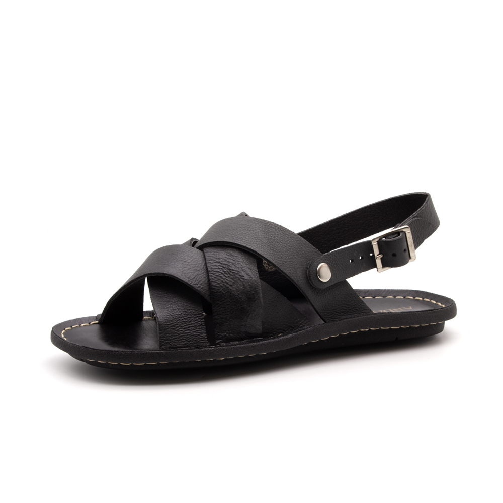 Sandália Masculina Soul em Couro Senna Preto- 8853SP