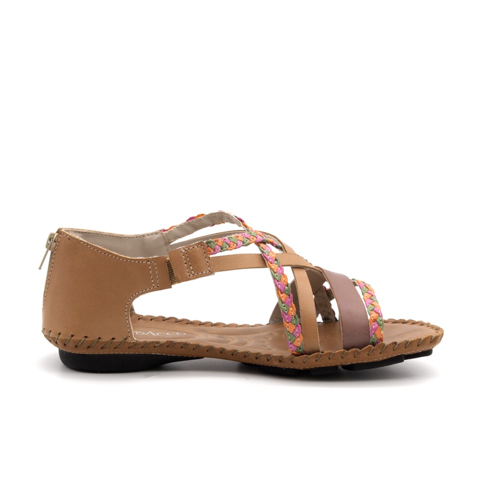 Sandália Rasteira Jade em Couro Gales Camel - 12378GC