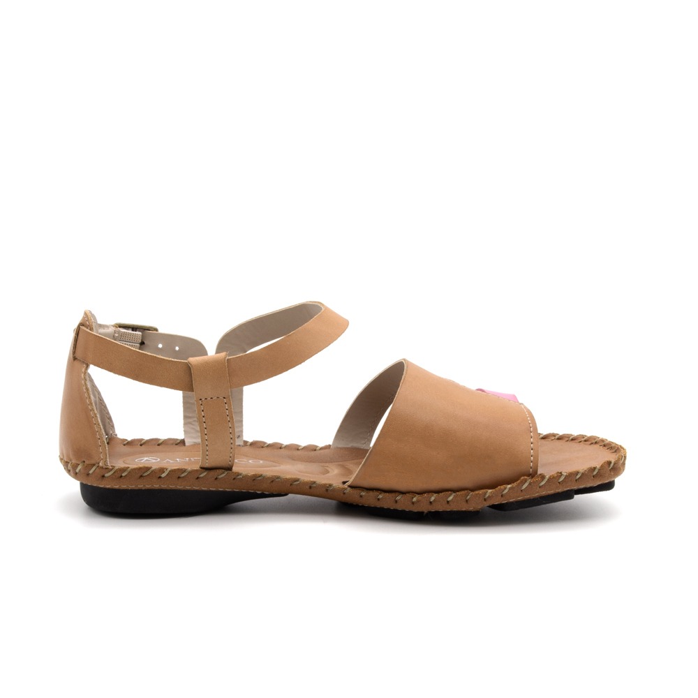 Sandália Rasteira Jade em Couro Gales Camel - 12383GC