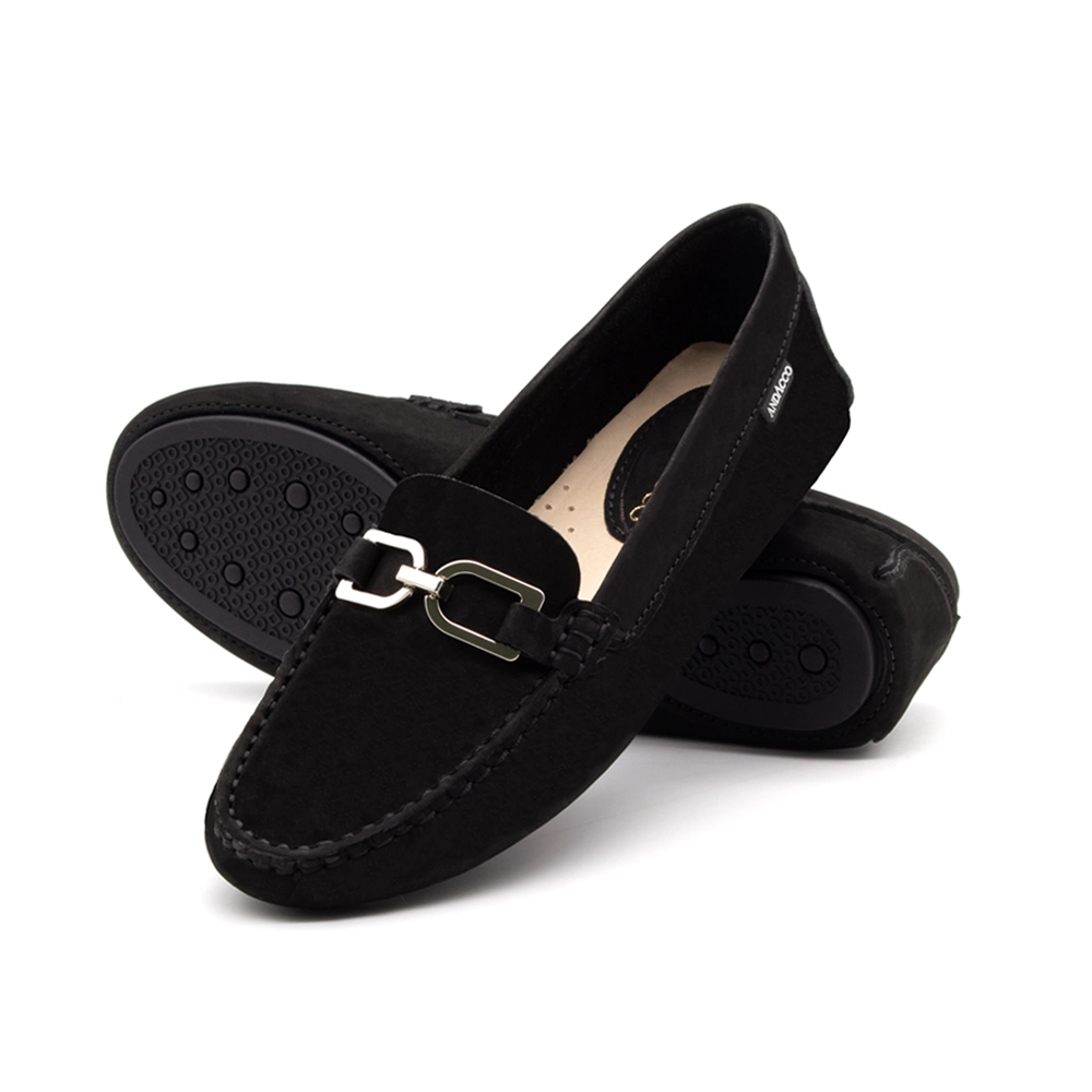 Mocassim Feminino Cora em Couro Nobuck Preto - 3629NP