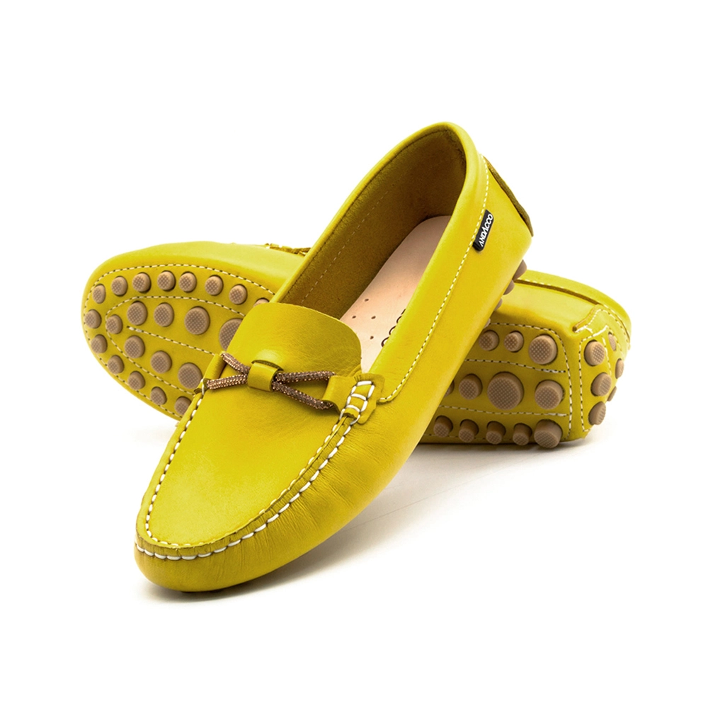 Mocassim Feminino Dot em Couro Bison Amarelo - 3589BV