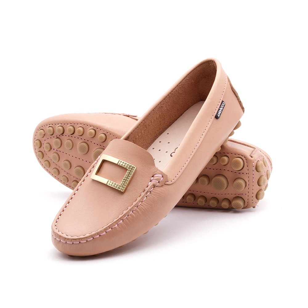 Mocassim Feminino Dot em Couro Bison Rosado - 3608BR