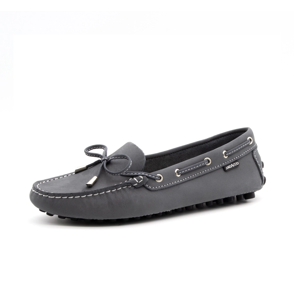 Mocassim Feminino Dot em Couro Nobuck Cinza Escuro - 3352NC