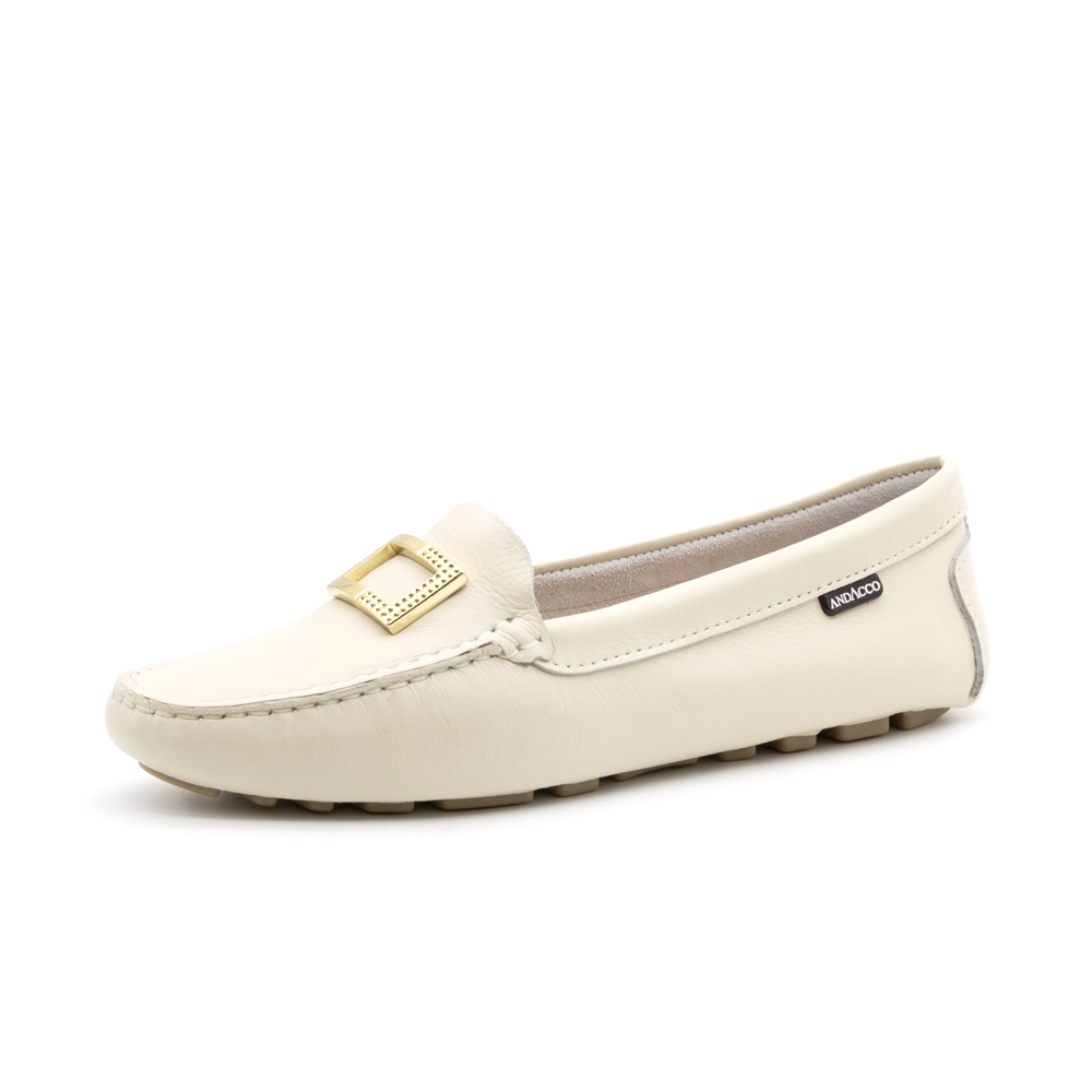 Mocassim Feminino em Couro Alfa Off White - 3608AO