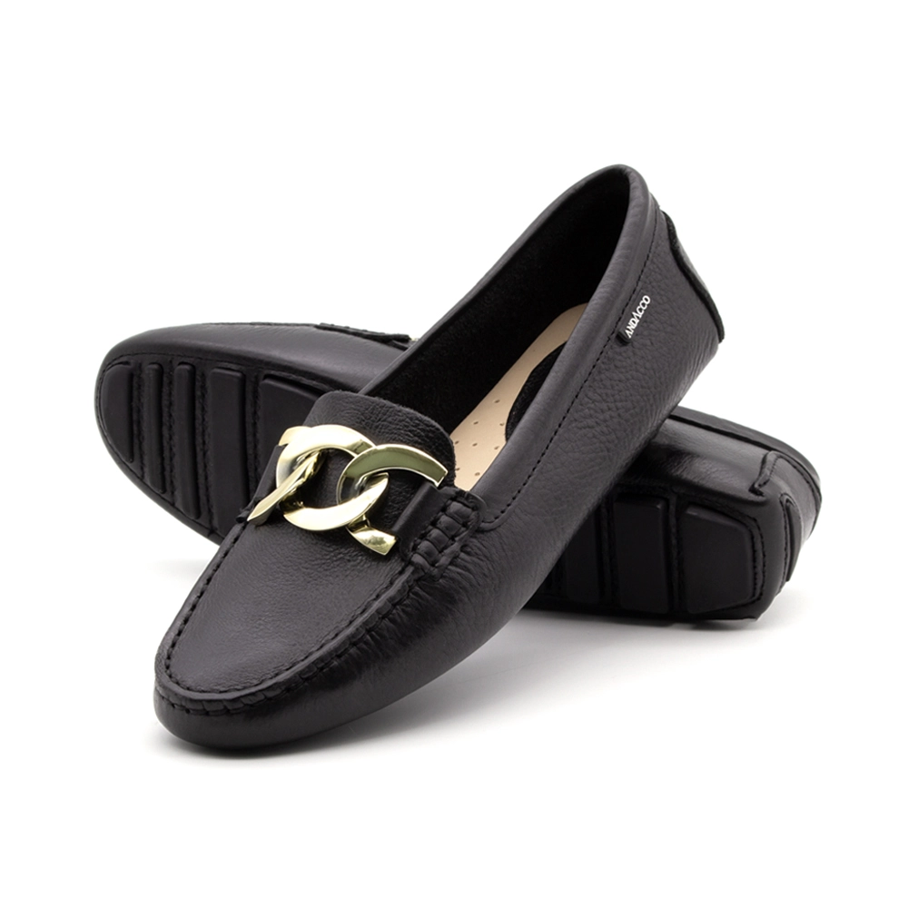 Mocassim Feminino em Couro Alfa Preto - 3606AP