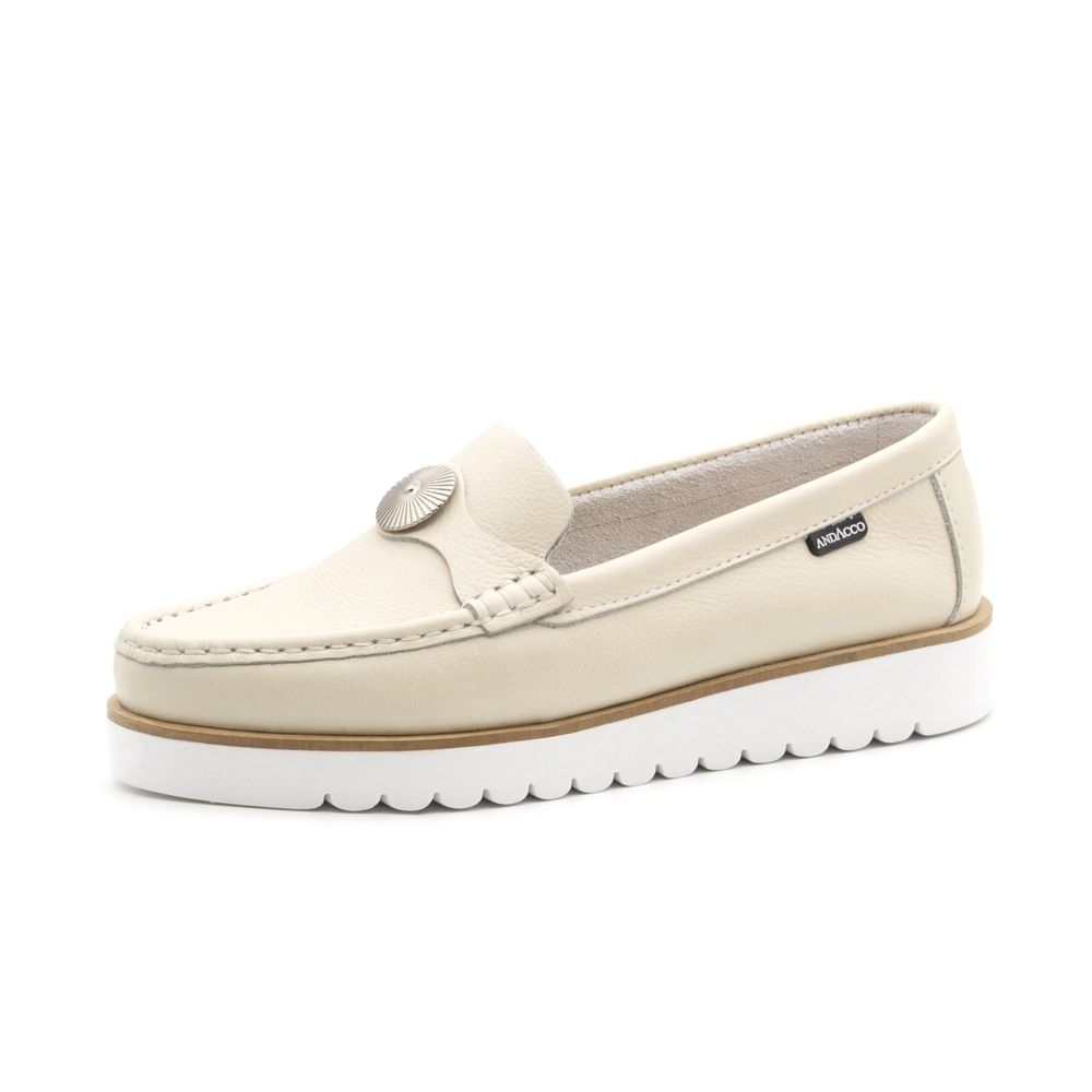 Mocassim Feminino Isa em Couro Alfa Off White - 41120AO