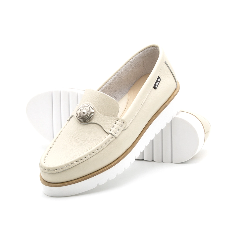 Mocassim Feminino Isa em Couro Alfa Off White - 41120AO