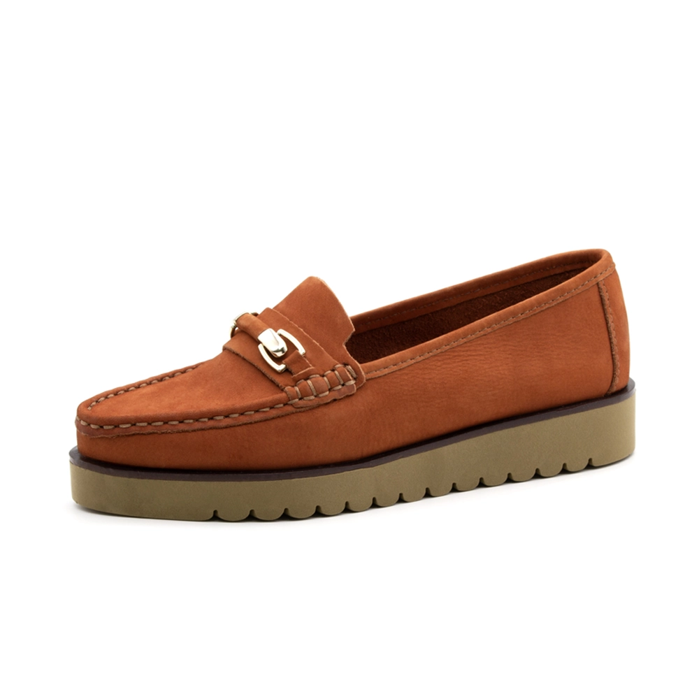 Mocassim Feminino Isa em Couro Nobuck Conhaque - 41109NC