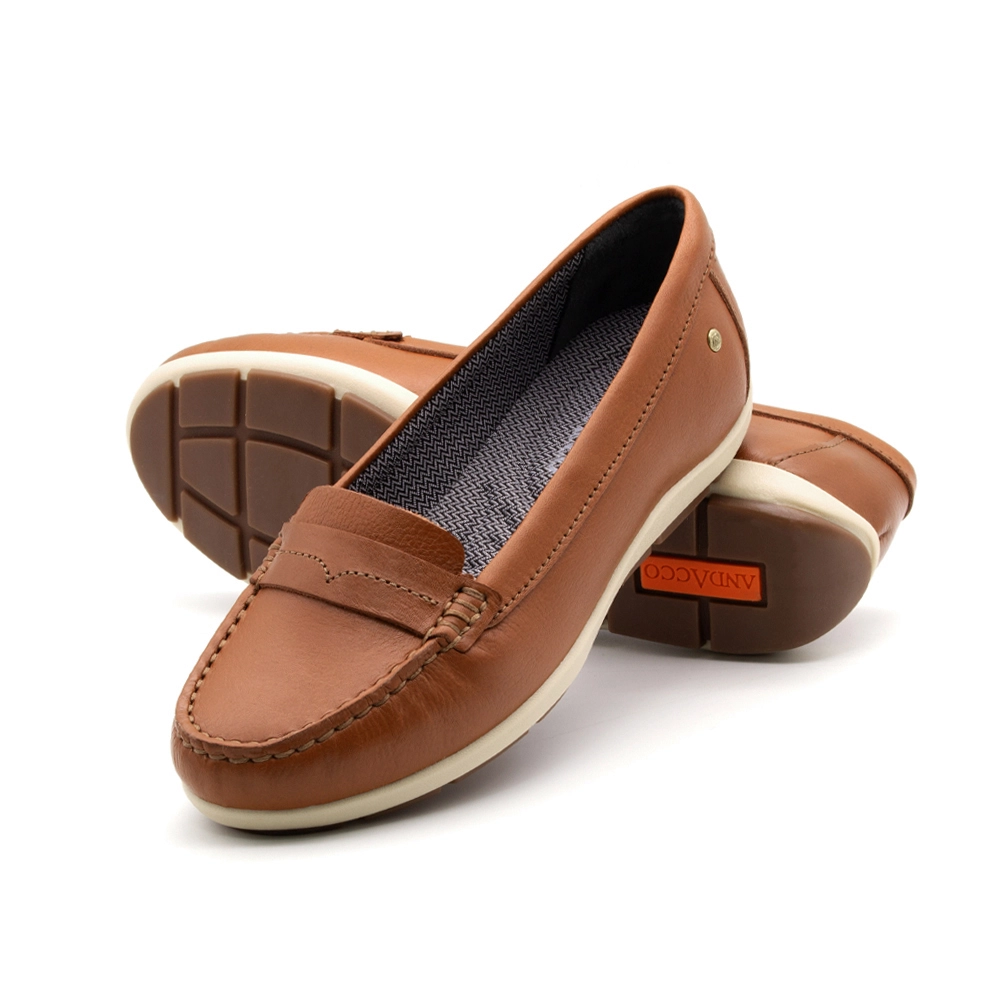 Mocassim Feminino Julia em Couro Alfa Conhaque - 47011AC