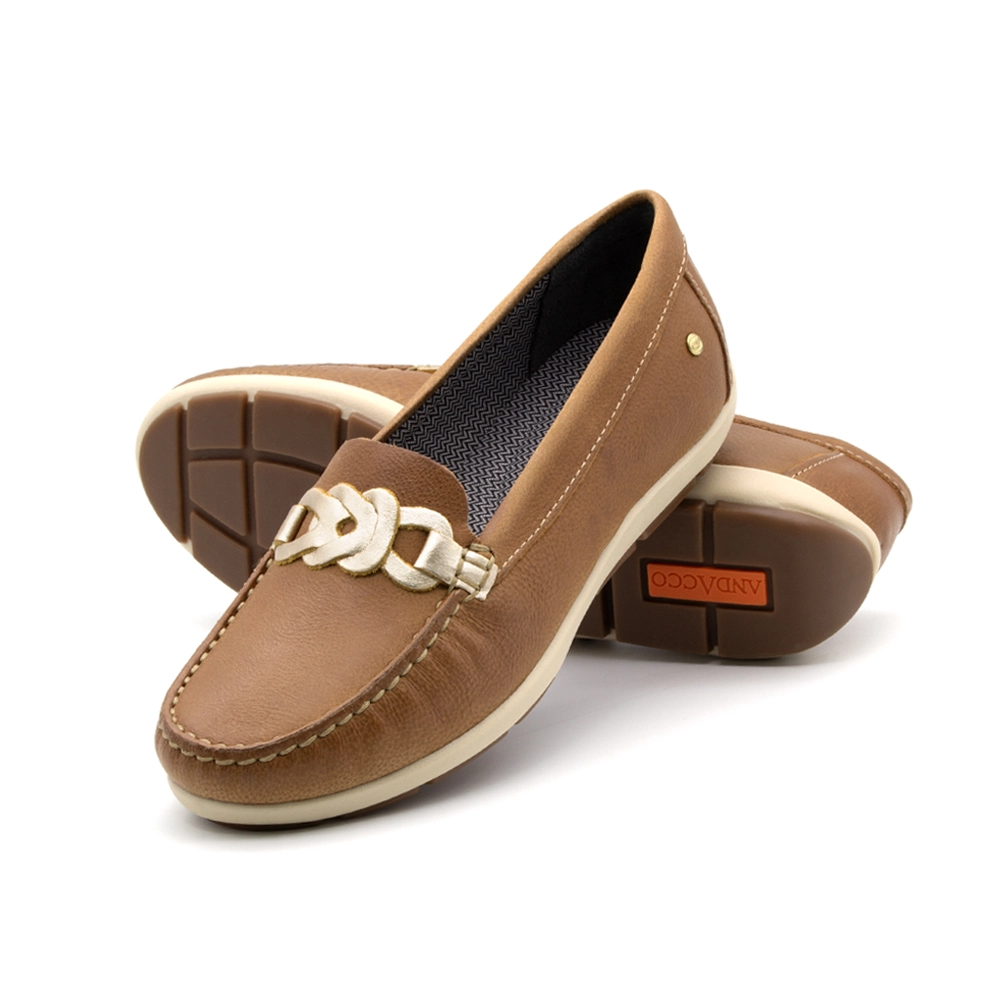 Mocassim Feminino Julia em Couro Senna Tan - 47003ST