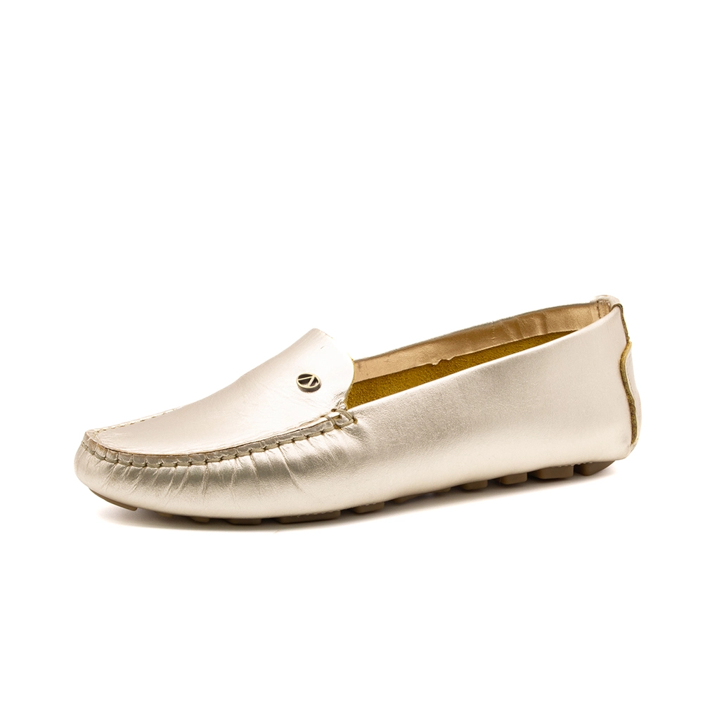 Mocassim Feminino Paris em Couro Metalic Ouro - 3628MO