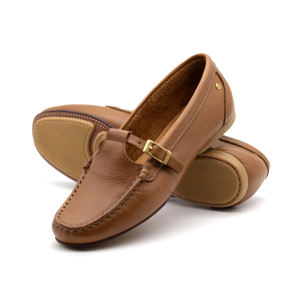 Mocassim Feminino Soleil em Couro Alfa Caramelo - 45019ACA