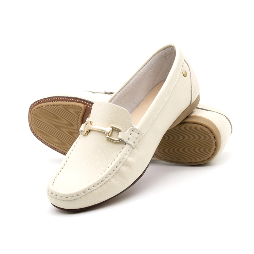 Mocassim Feminino Soleil em Couro Alfa Off White - 45014AO