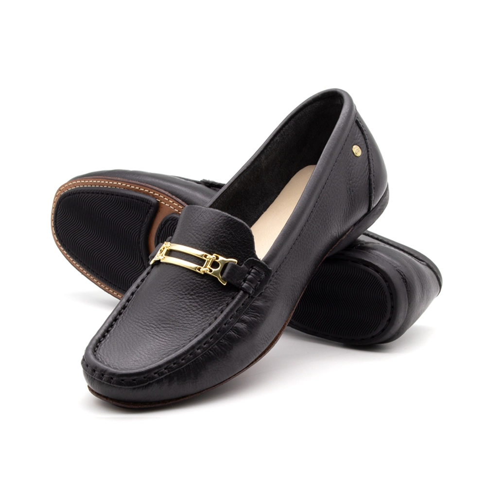 Mocassim Feminino Soleil em Couro Alfa Preto - 45012AP