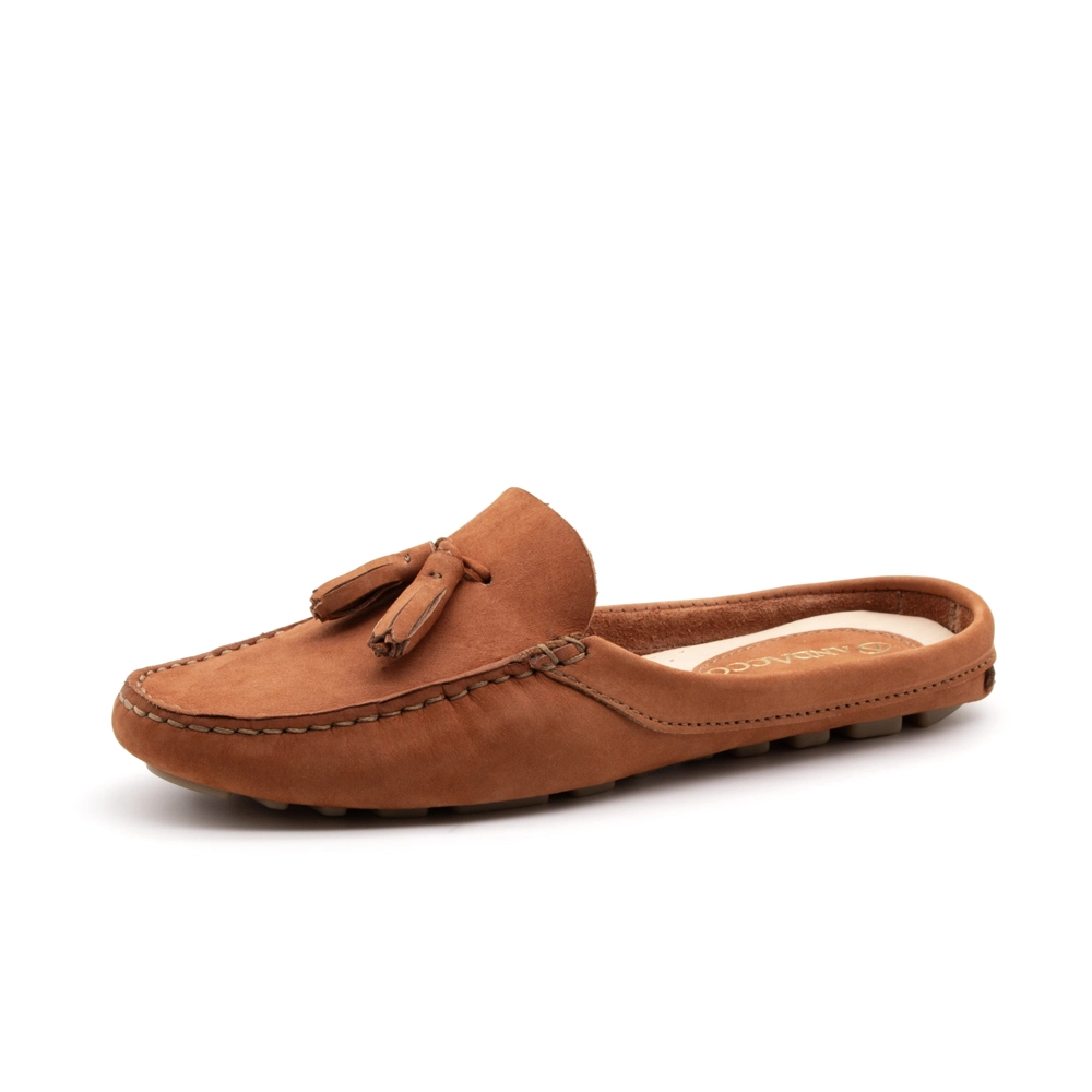 Mocassim Mule Feminino Paris em Couro Nobuck Conhaque - 3647NC